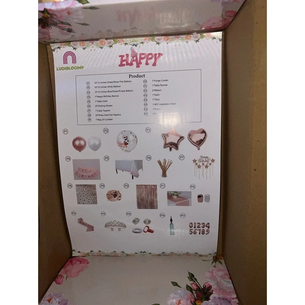 Ludibloomp Rose Gold Birthday Party Decorations Set Banner Balloons Tiara Sash